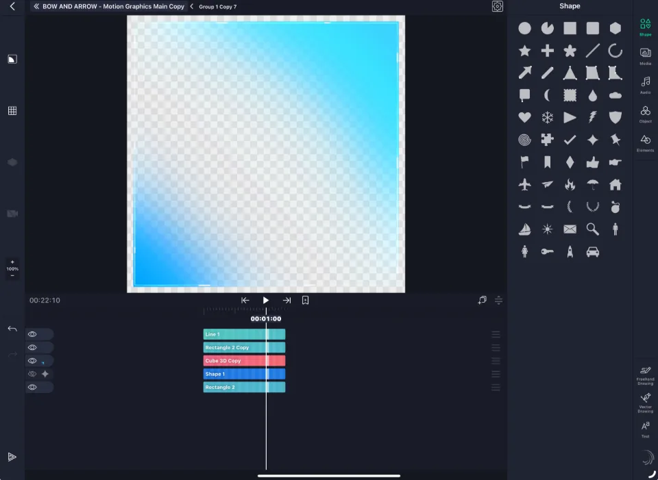 四角い板のオブジェクトを作っている Alight Motion の画面